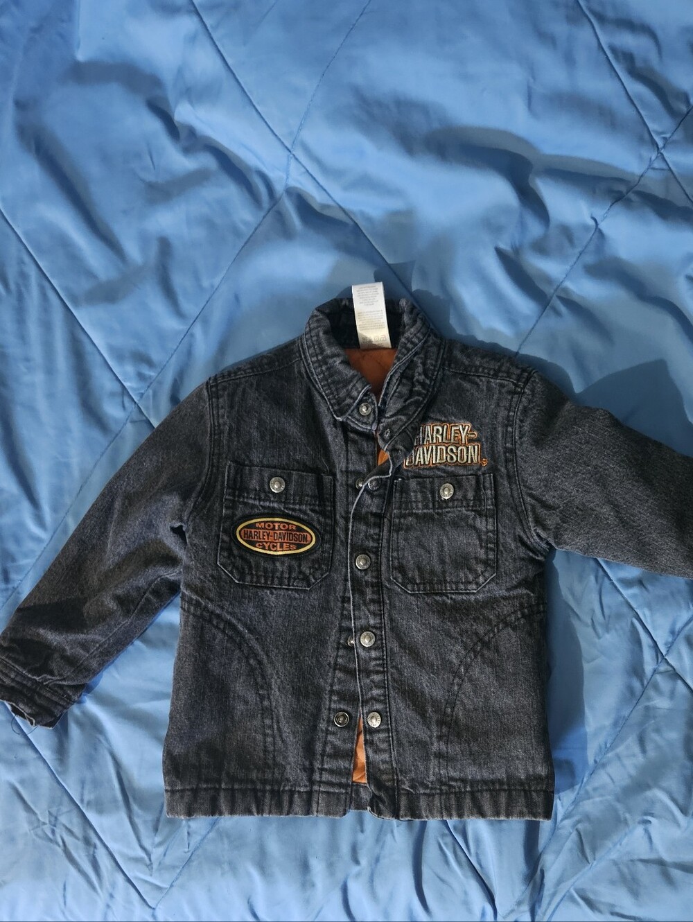 Harley-Davidson Kids Black Denim Jacket with Orange Logo Accents